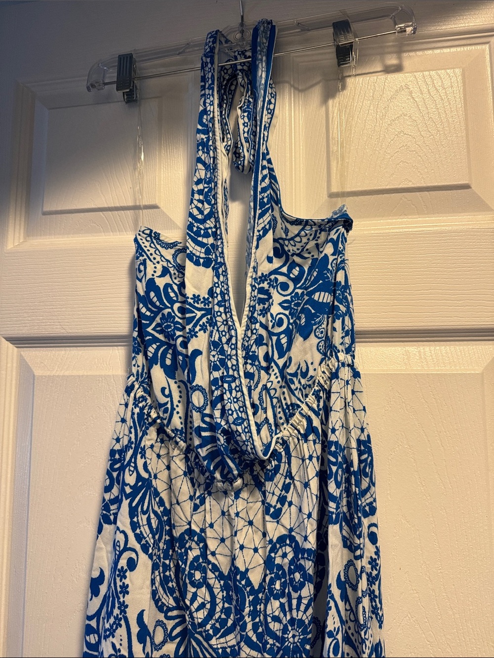 Flying Tomato Blue and White Printed Halter Wide Leg Romper - Picture 3 of 5